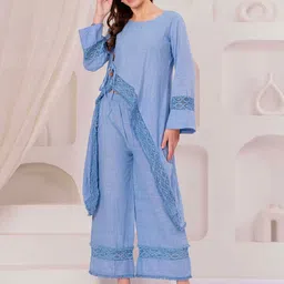 TASLIM Women High Slit Pure Cotton A-Line Kurta with Palazzos-picture-41