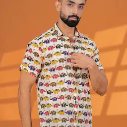 JAHIDA COMFORT WITH STYLE Comfort Printed Short Sleeves Cotton Shirt-image-54