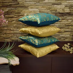 RoyalDeco Green & Gold-Toned 4 Pieces Embroidered Square Cushion Covers image 5