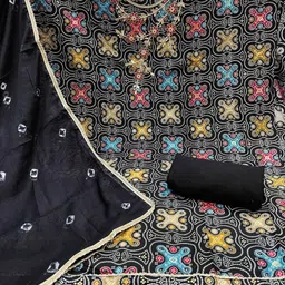 Blissta Bandhani Printed Beads And Stones Unstitched Dress Material image 4