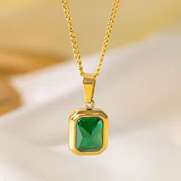 BEYTER Gold-Plated Stone Studded Rectangle Charm Pendant With Chain-picture-37