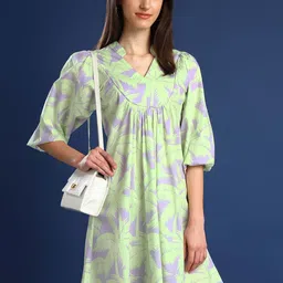 hancock Women Tropical Printed Mandarin Collar A-Line Pure Cotton Mini Dress-picture-3