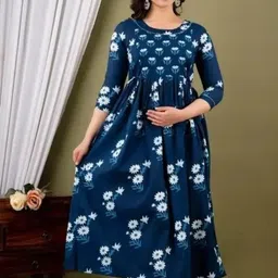 Lavanya Fab Women's Cotton Floral Printed Maternity Feeding Kurti with Zipper Maternity Gown for Women Feeding Dress image 3