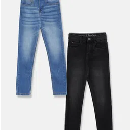 Tales & Stories Pack Of 2 Button Down Solid Jeans - Light Blue & Black-picture-11