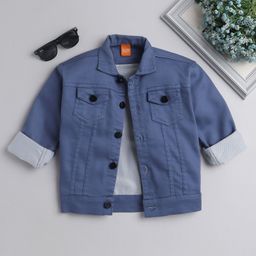 Ministitch Full Sleeves Solid Front Pocket Denim Jacket - Blue-picture-40