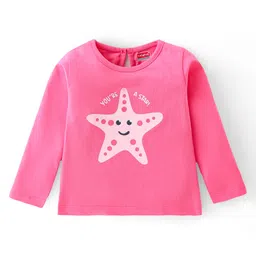 Babyhug Cotton Knit Full Sleeves T-Shirt with Star Graphics Print - Pink-image-31