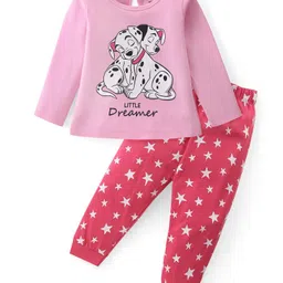 Babyhug Disney Cotton Knit Full Sleeves Night Suit With 101 Dalmatians Graphics - Pink-image-75