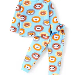 Babyhug Cotton Knit Full Sleeves Night Suit With Animal Print - Light Blue-picture-28