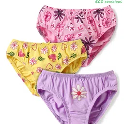 Babyoye Cotton Elastane Knit Panties With Floral Print Pack Of 3 - Pink Purple & Yellow-image-18