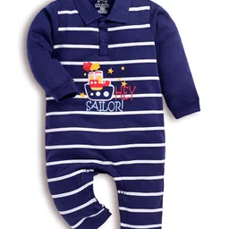 DEAR TO DAD Cotton Full Sleeves Striped & Ship Patch Detailed Romper - Blue-image-27