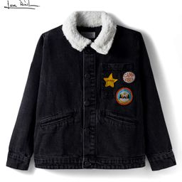 arias by lara dutta Arias Cotton Woven Full Sleeves Denim Jacket With Fur at Collar & Patch Detailing - Black-picture-26
