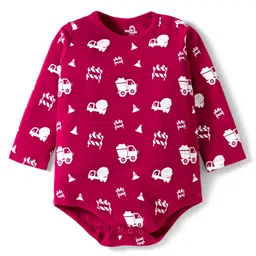 Doodle Poodle Interlock Knit Full Sleeves Vehicle Printed Onesie - Red-image-92