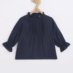 Chuppan Chupai Viscose Rayon Woven Three Fourth Sleeves Pin Tuck Detailed Top - Navy Blue-picture-20