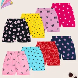 KUCHIPOO Cotton Knit Pack Of 8 Hearts & Polka Dots Printed Shorts - Lilac Pink Black Yellow Red & Blue-picture-13