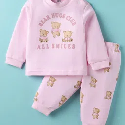 Zero Interlock Knit Full Sleeves Night Suit with Bear Print - Pink-picture-22