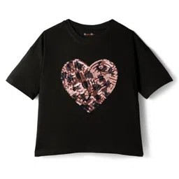 kookie kids india Kookie Kids Single Jersey Knit Drop Shoulder Half Sleeves T-Shirt with Sequin Detailing - Black-picture-22