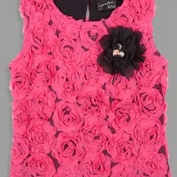 Actuel Net Woven Sleeveless Floral Designed & Applique Detailed Pearl Embellished Top - Pink & Black-image-48