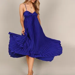JC Mode Women Striped Shoulder Straps Empire Midi Dress-image-17