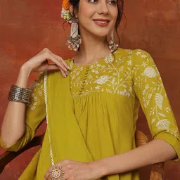 Sangria Women Ethnic Motifs Embroidered Anarkali Kurta with Palazzo & Dupatta image 5