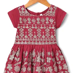 Babyhug Woven Sleeveless Kurti Dhoti And Dupatta Set with Sequenced & Floral Embroidery - Dark Pink image 2