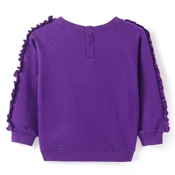 Babyhug Cotton Knit Full Raglan Sleeves Sweatshirt With Text Graphics Floral Applique & Kangaroo Pockets - Purple image 2