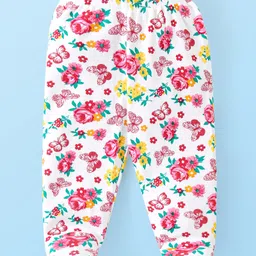 Babyhug Cotton Knit Interlock Bootie Leggings with Floral & Polka Dots Print Pack of 3 - White Yellow & Red image 2