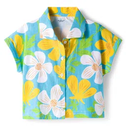 OLLINGTON ST. Cotton Knit Half Sleeves Floral Printed Top & Trackpant - Multicolor & Yellow image 2