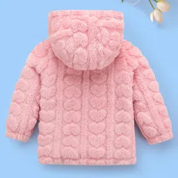 Mark & Mia Full Sleeves Hooded Sweatjacket With Heart Fur Design - Pink image 2
