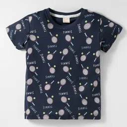 CUCUMBER Interlock Knit Half Sleeves T-Shirt & Shorts Set With Tennis Theme Print - Charcoal Grey & Pink image 2