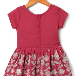 Babyhug Woven Sleeveless Kurti Dhoti And Dupatta Set with Sequenced & Floral Embroidery - Dark Pink image 3