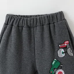 Kookie Kids Full Length Lounge Pants with Vehicle Embroidery- Grey image 3