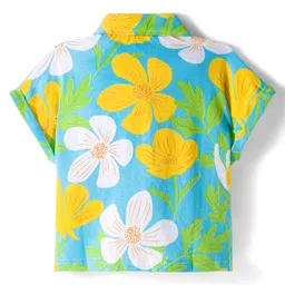 OLLINGTON ST. Cotton Knit Half Sleeves Floral Printed Top & Trackpant - Multicolor & Yellow image 3
