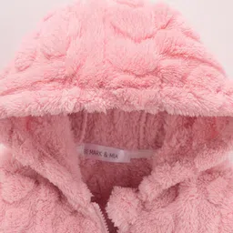 Mark & Mia Full Sleeves Hooded Sweatjacket With Heart Fur Design - Pink image 3