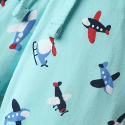 Babyhug Cotton Knit Full Length Lounge Pant With Airplane Print - Light Blue image 3