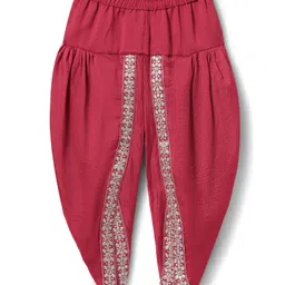 Babyhug Woven Sleeveless Kurti Dhoti And Dupatta Set with Sequenced & Floral Embroidery - Dark Pink image 4