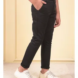 CRIMSOUNE CLUB Cotton Woven Solid Trousers - Black image 5