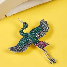 DressBerry Women Green & Pink Stone-Studded Statement Brooch-image-12