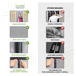 classic mosquito nets Classic Mosquito Net Magnetic Screen Fiberglass Mesh Curtain Patio Door With Full Frame Hook & Loop 185 x B 85 cm - Grey image 5