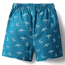 Babyhug Cotton Woven Above Knee Length Boxers With Fish & Bird Print Pack Of 3 - Navy Blue Teal Blue & Light Blue image 5