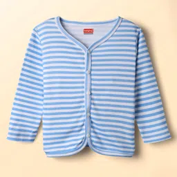 Babyhug 100% Cotton Knit Antibacterial Full Sleeves Front Open Vest with Stripes & Vehicle Print Pack of 3 - Navy Blue & White image 4