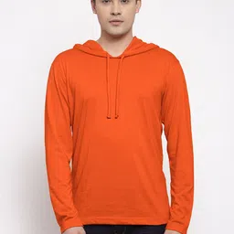 Friskers Men Orange Solid Hood T-shirt-image-60