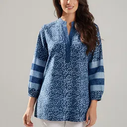 YASH GALLERY Print Mandarin Collar Top image 4