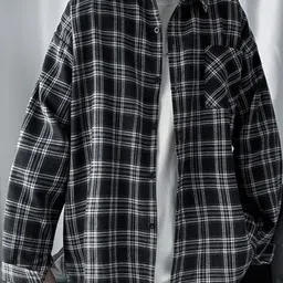 KPOP Men Original Checked Spread Collar Oversized Casual Shirt-picture-32