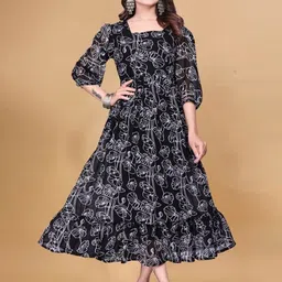 Zanies Women Floral Printed Puff Sleeve Fit & Flare Midi Dress-picture-11