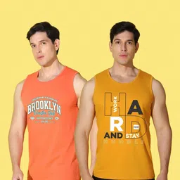 WOOSTRO Men Pack of 2 Typography Printed Round Neck Cotton Slim Fit Sports T-shirts image 4