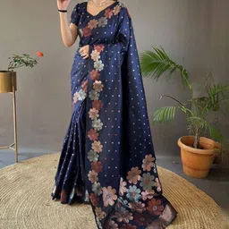 Freezeit Floral Woven Design Zari Saree With Blouse Piece-picture-28