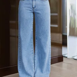 Flying Girls Women Classic Relaxed Fit High-Rise Light Fade Acid Wash Stretchable Jeans-picture-35