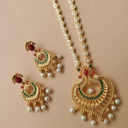 ROFARWORD Gold-Plated Cubic Zirconia Studded & Beaded Jewellery Set-picture-40