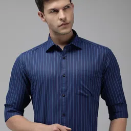 Park Avenue Blue Slim Fit Self-Striped Formal Shirt-picture-34