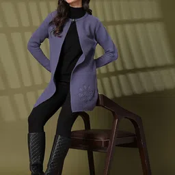 The Roadster Lifestyle Co Juelle Embroidered Woolen Open Front Longline Shrug image 2